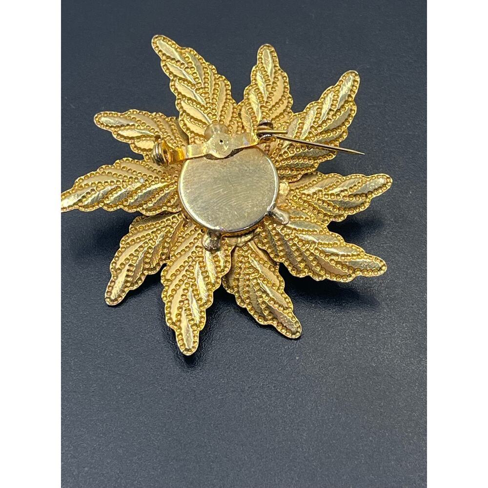 Vintage Poinsettia AB Rhinestone Spray Silver Tone Gold Tone Shiny Brooch - Picture 7 of 11